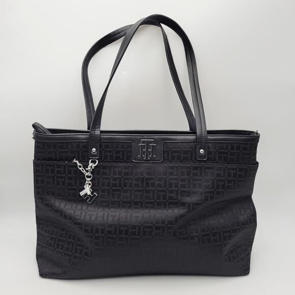 Tommy Hilfiger Large Handbag Preowned Black Logo Pattern - Picture 4 of 14